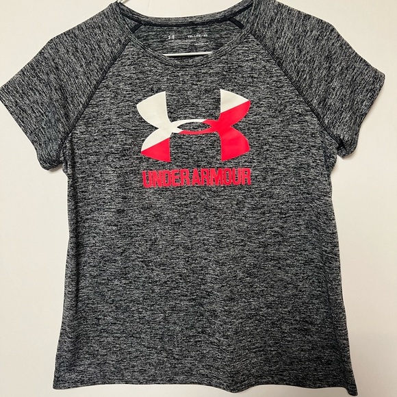 UNDER ARMOUR GREY/BLACK SHORT SLEEVE SIZE YOUTH LARGE SHIRT - Picture 1 of 5
